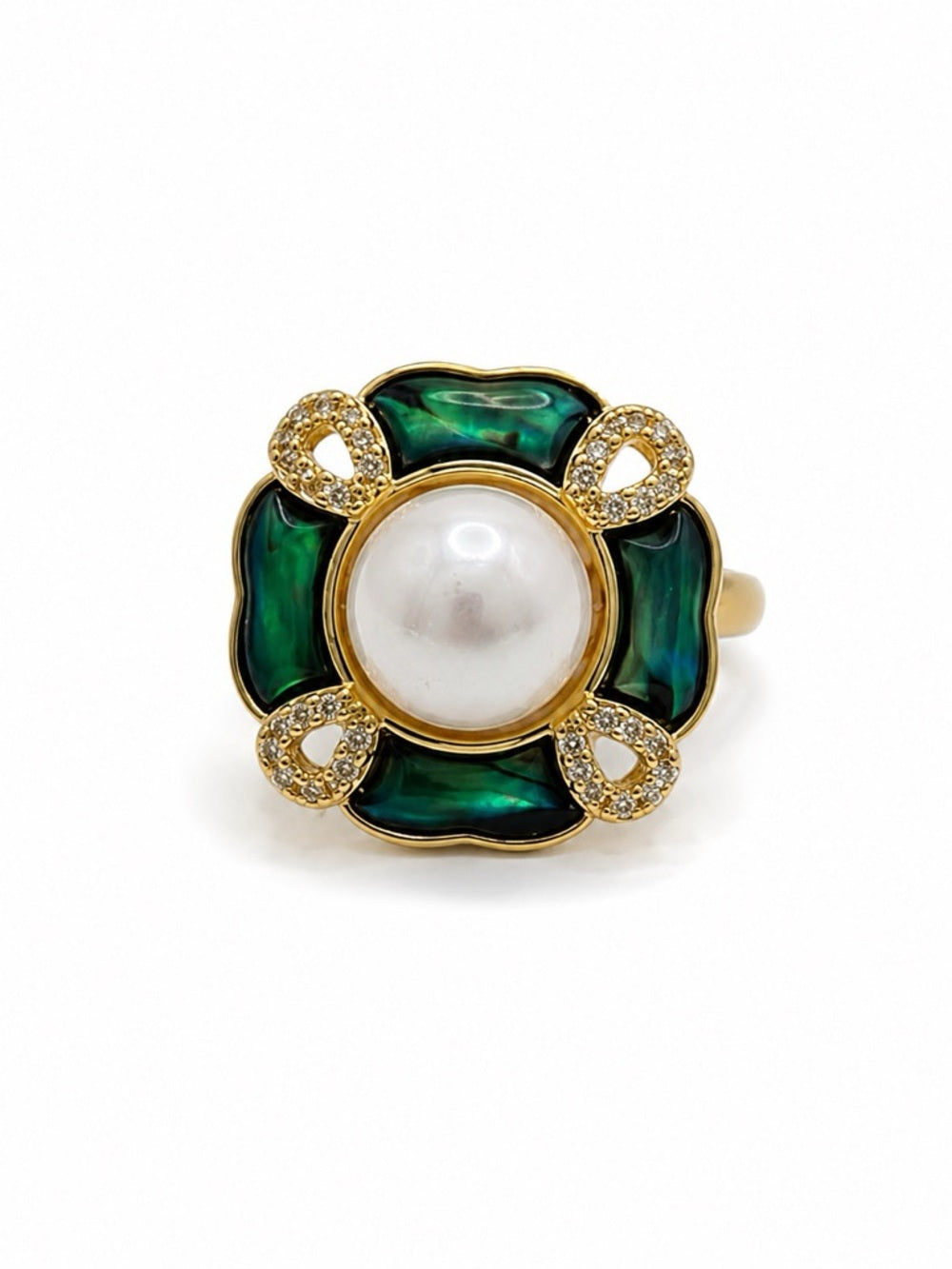 Abalone and Freshwater Pearl Flower Ring