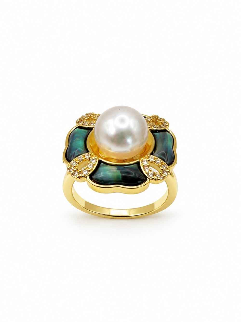 Abalone and Freshwater Pearl Flower Ring
