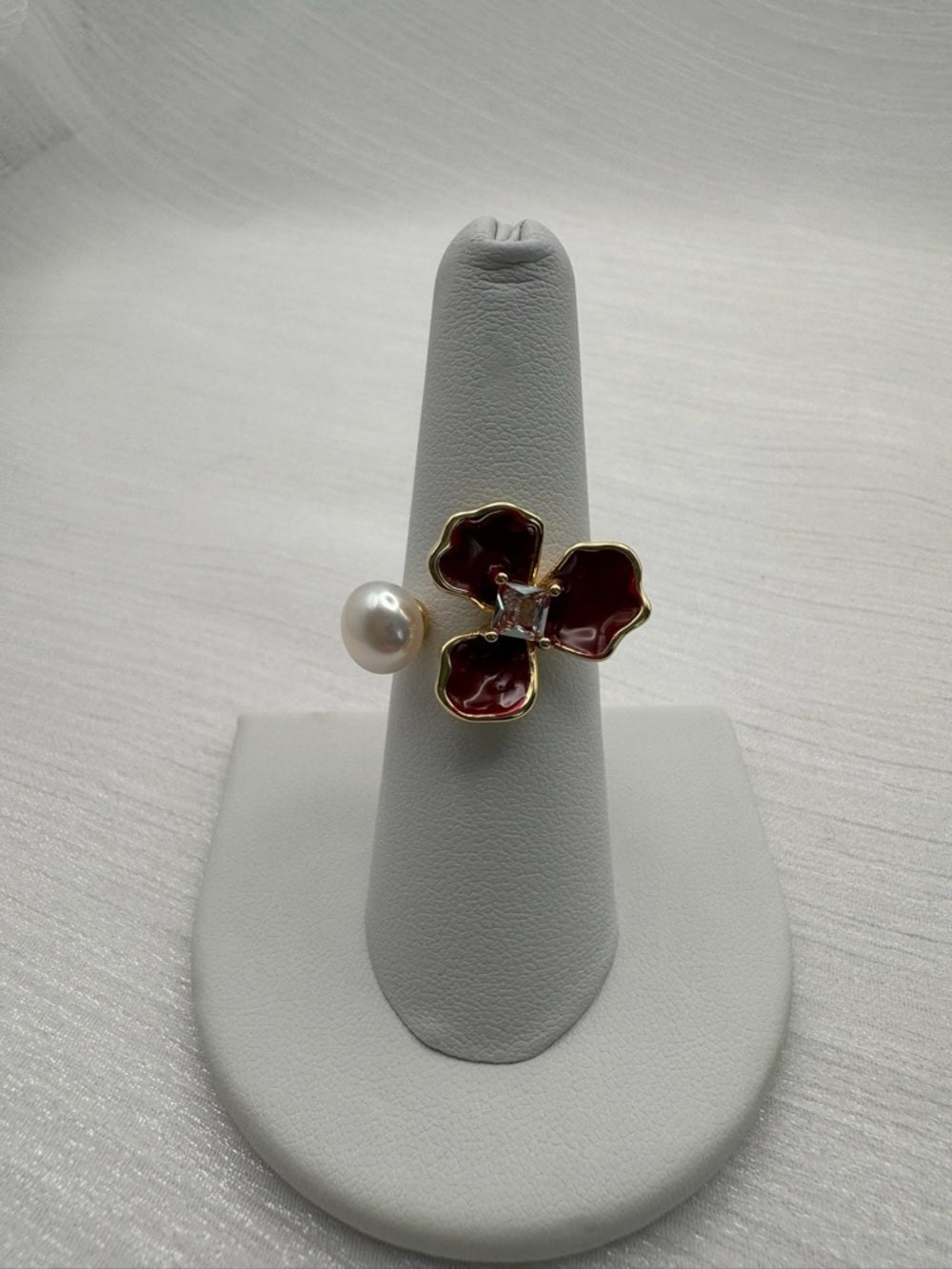 Freshwater Pearl Red Flower Ring