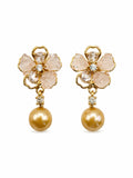 Champagne Flower Pearl Drop Druzy Earrings