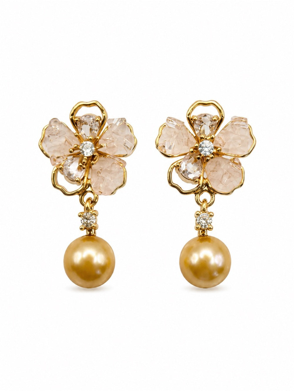 Champagne Flower Pearl Drop Druzy Earrings