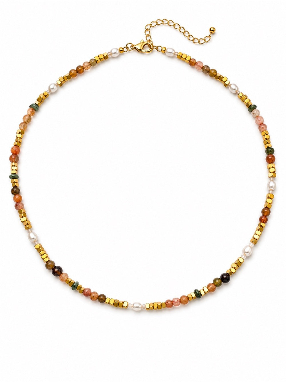 Crackle Quartz Freshwater Pearl Gemstone Necklace Style #9A