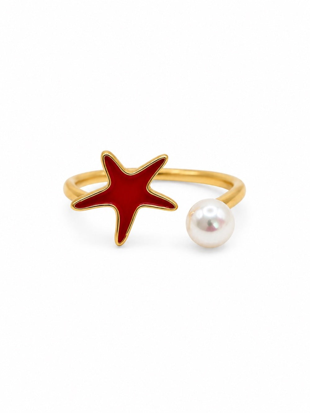 Freshwater Pearl Red Star Ring