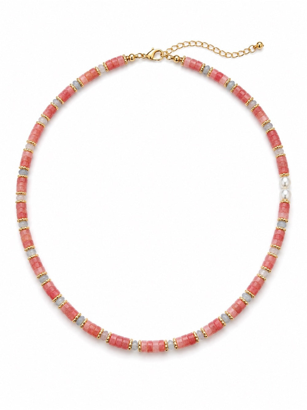 Strawberry Quartz & Aquamarine Gemstone Necklace Style #11A