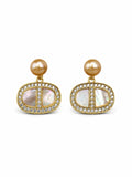Golden Oval Pearl Drop Earrings