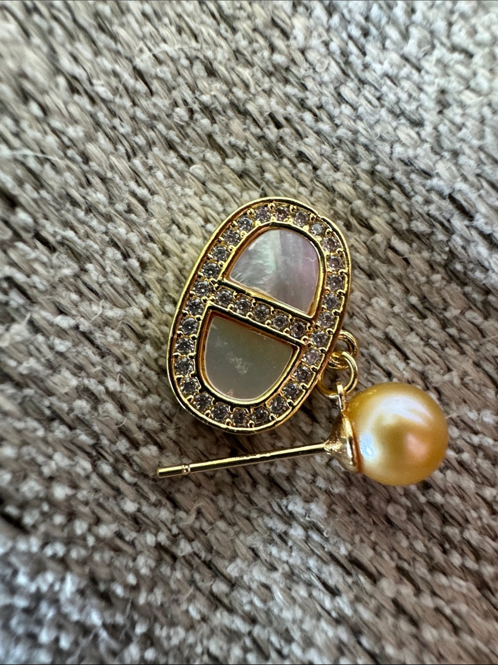 Golden Oval Pearl Drop Earrings