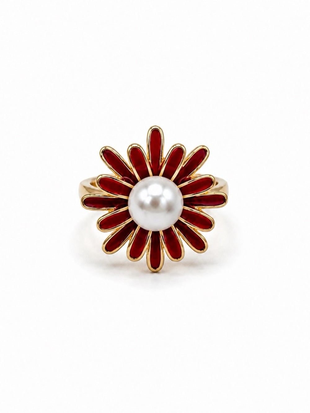 Freshwater Pearl Red Daisy Ring