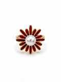 Freshwater Pearl Red Daisy Ring