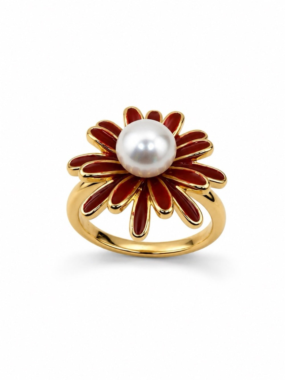 Freshwater Pearl Red Daisy Ring