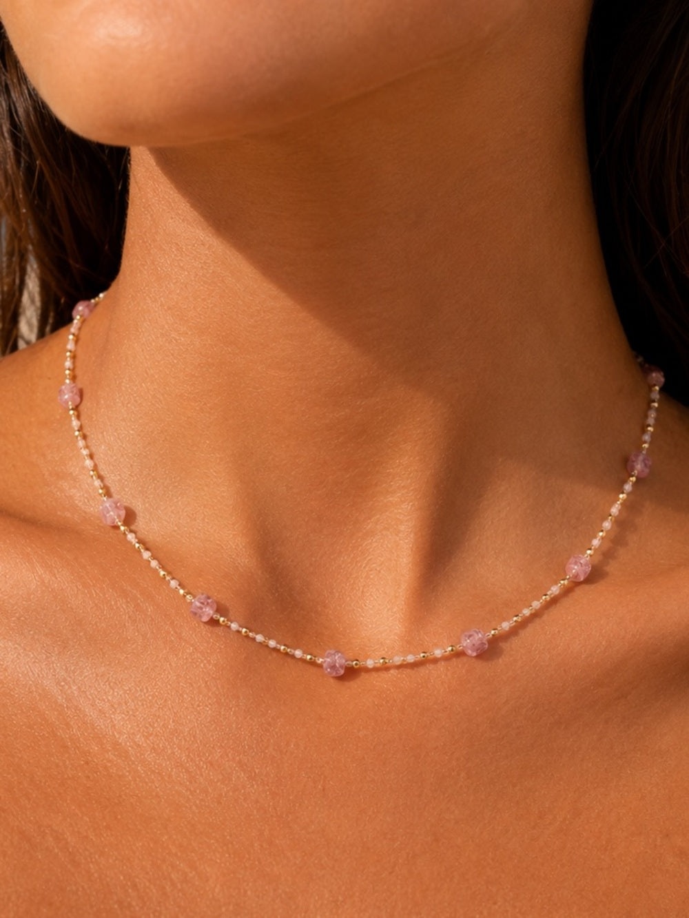 Dainty Strawberry Quartz Necklace Style #13A