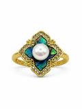 Freshwater Pearl and Abalone Flower Ring
