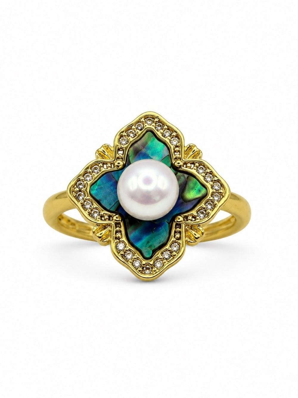 Freshwater Pearl and Abalone Flower Ring