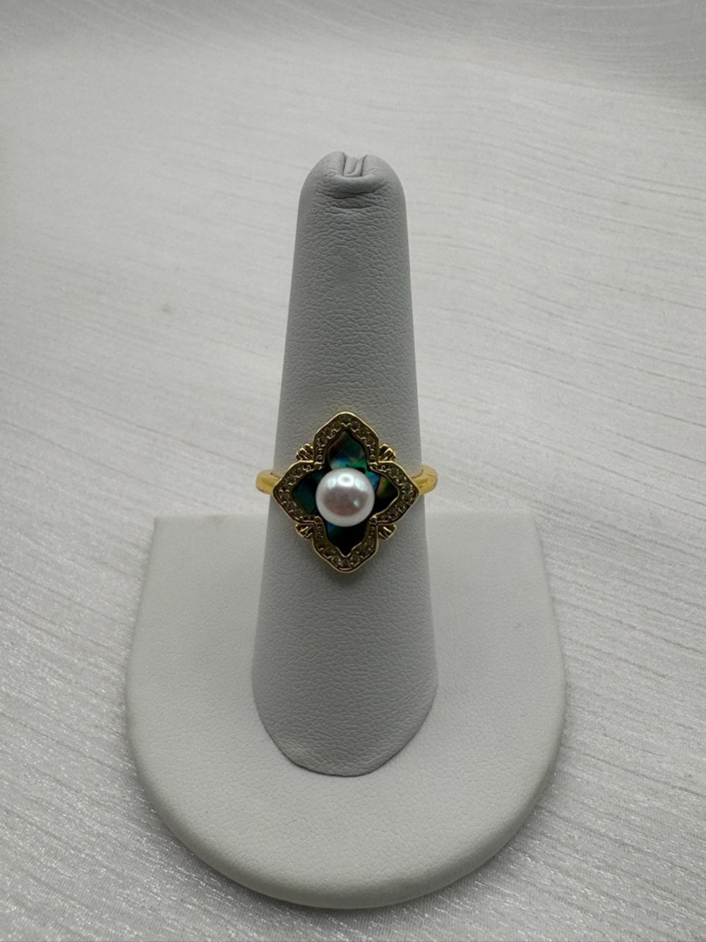Freshwater Pearl and Abalone Flower Ring
