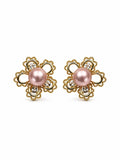 Golden Lace Pearl Flower Earrings