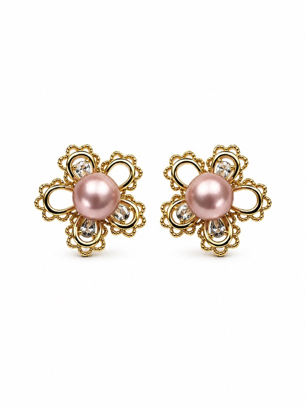 Golden Lace Pearl Flower Earrings
