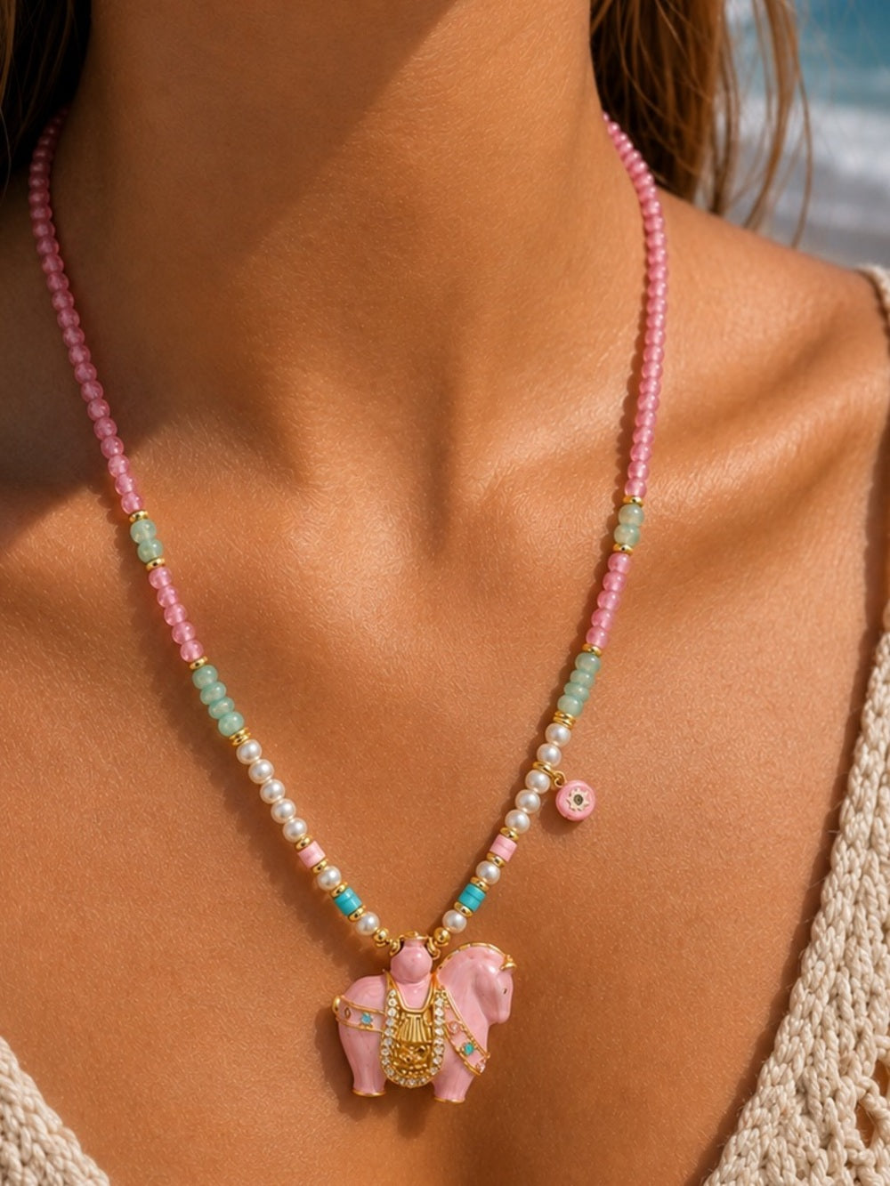Pink Pony Rose Quartz & Amazonite Necklace Style #16A