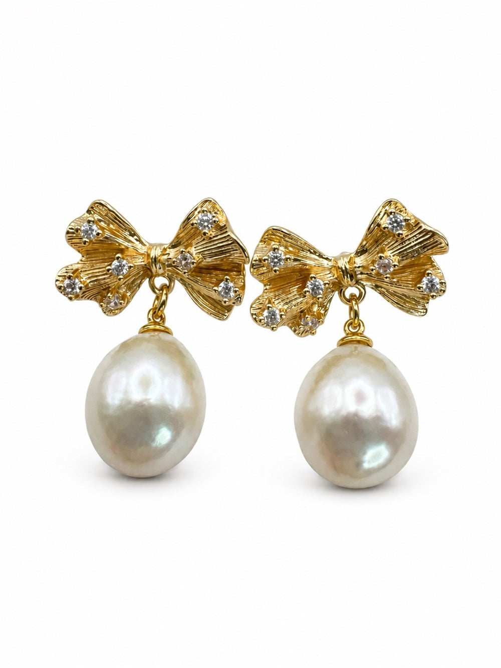 Gilded Pearl Bow Earrings