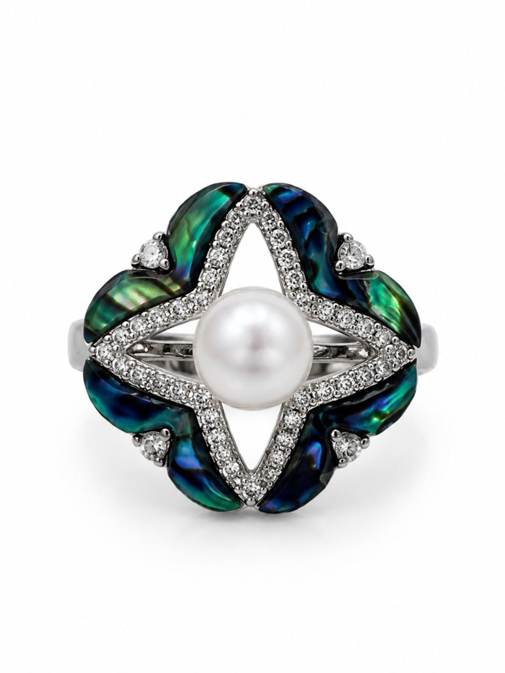 Abalone and Freshwater Pearl Compass Ring