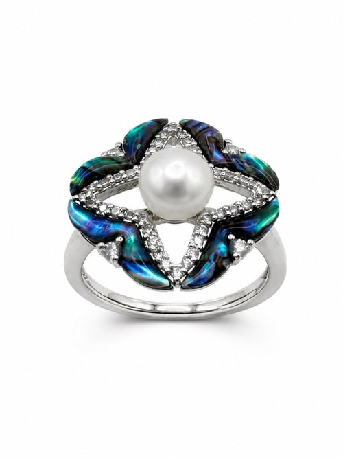 Abalone and Freshwater Pearl Compass Ring