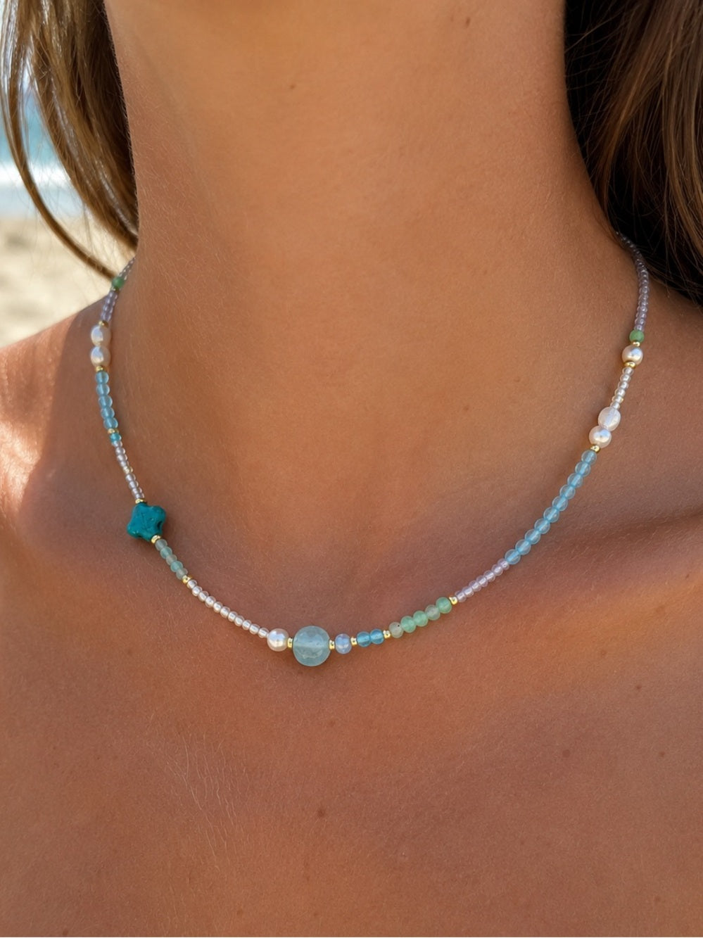 Aquamarine And Freshwater Pearl Necklace Style #14A