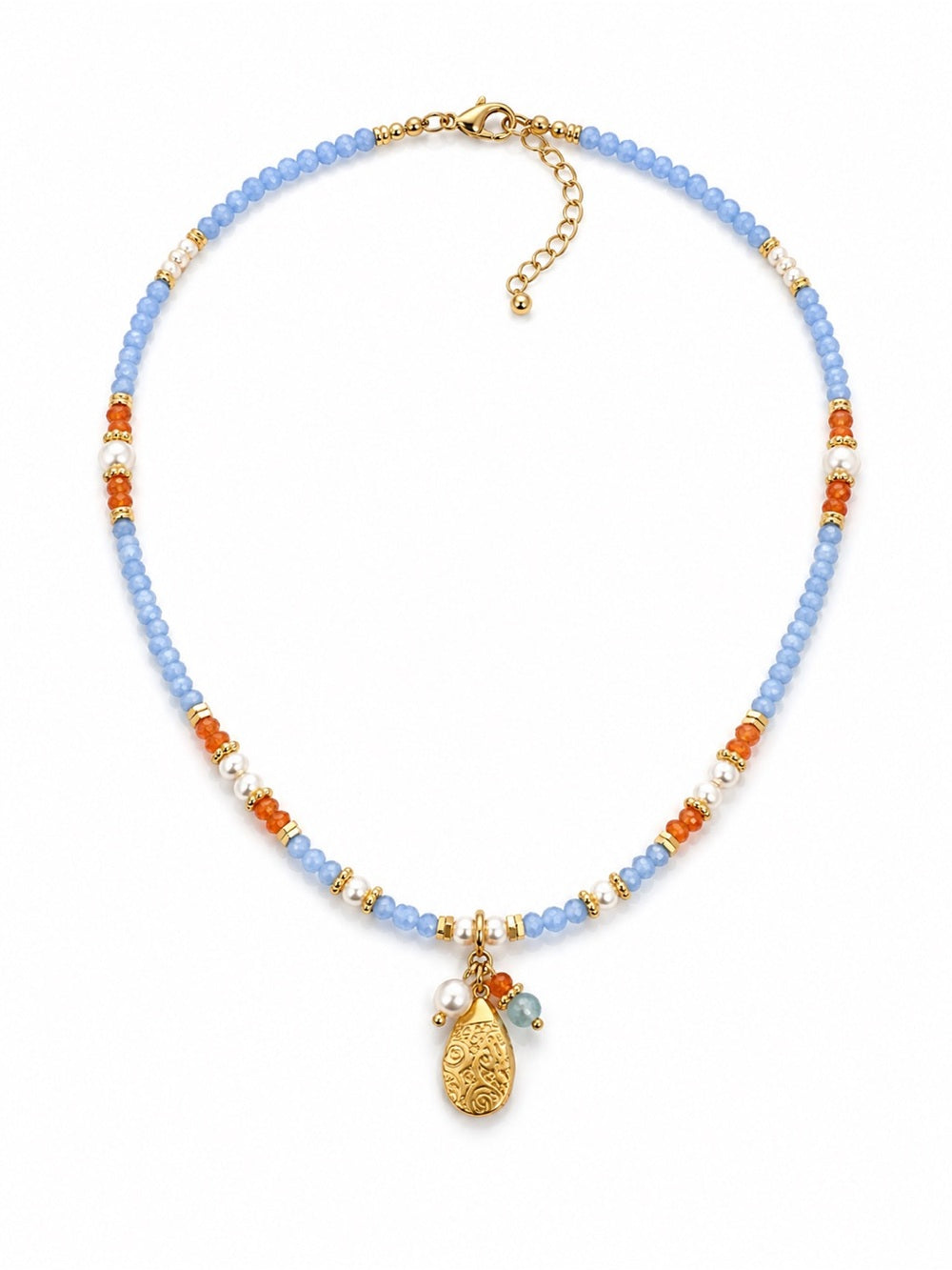 Blue Opal & Carnelian Gemstone Necklace Style #17A