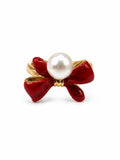 Freshwater Pearl Red Bow Ring