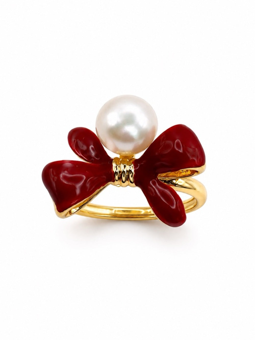 Freshwater Pearl Red Bow Ring