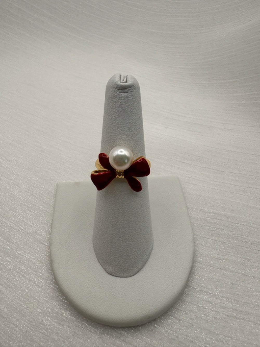 Freshwater Pearl Red Bow Ring