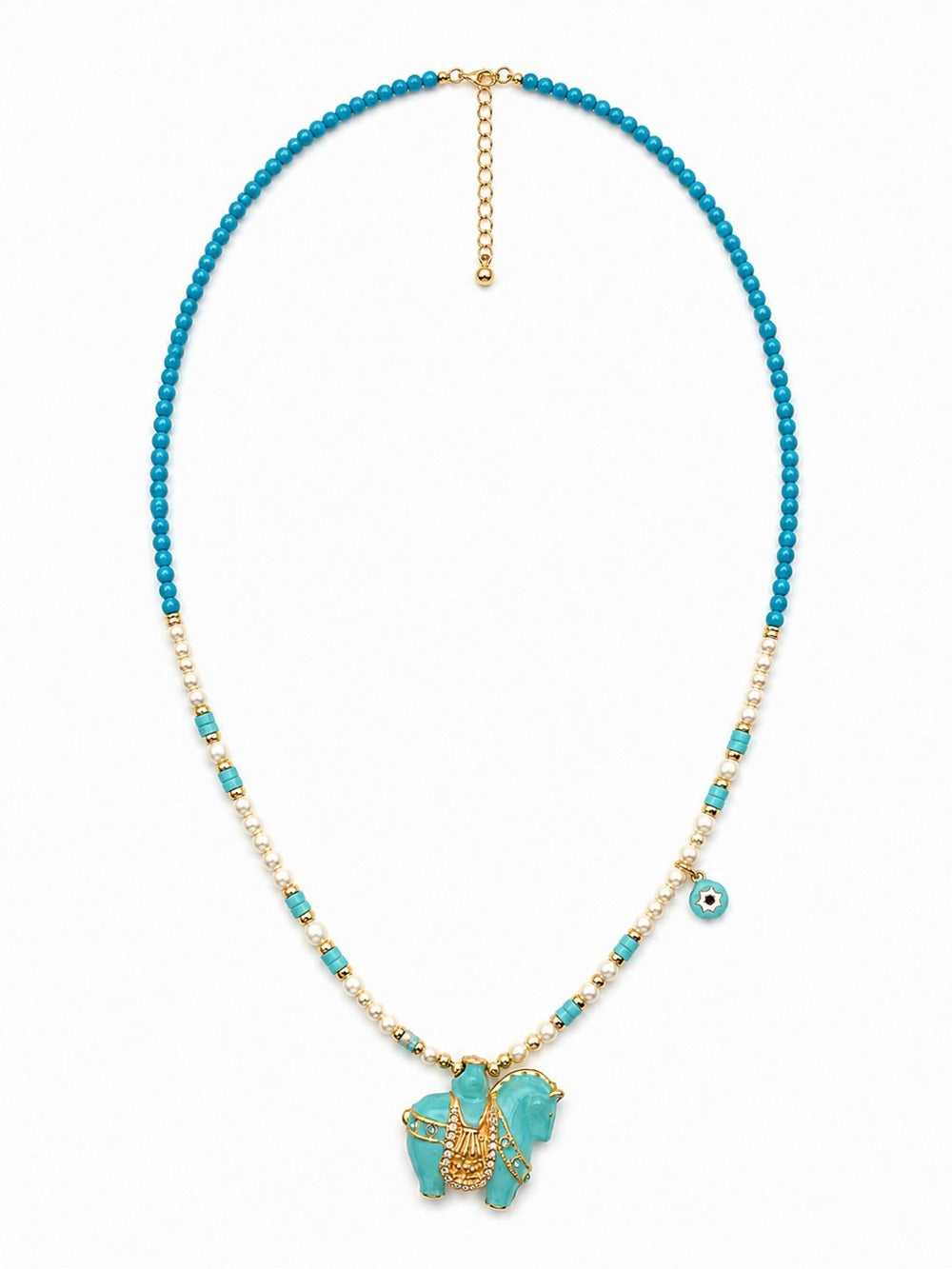 Turquoise and Freshwater Pearl Blue Pony Necklace Style #18A