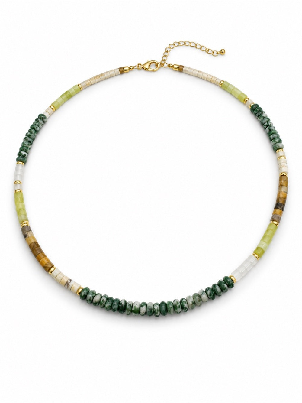 Clear Quartz, Lemon Jade, Moss Agate & Bumblebee Jasper Necklace Style #19A