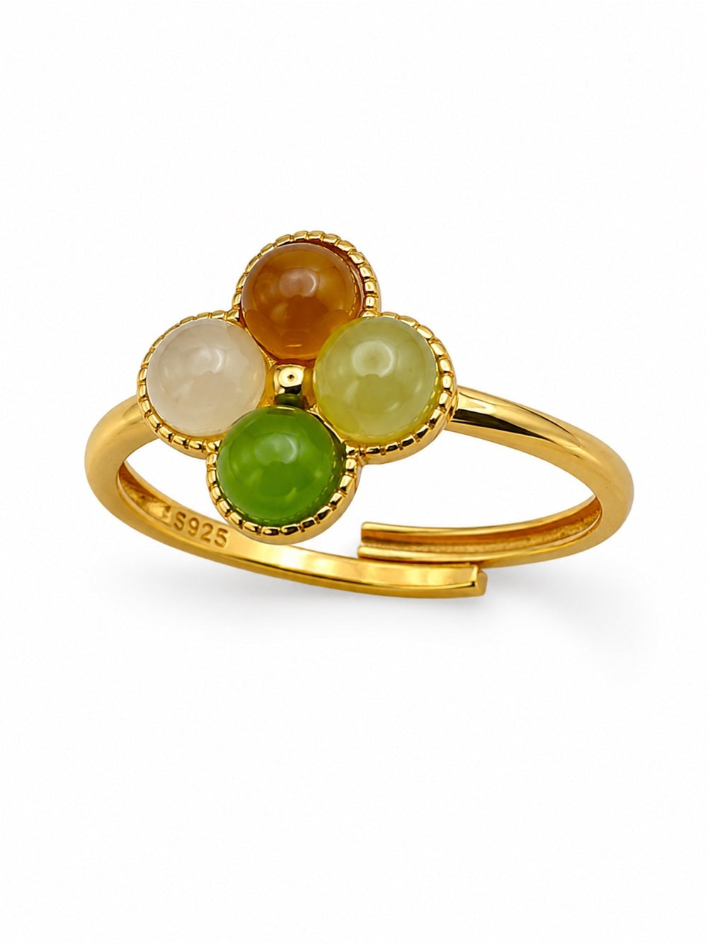 Multicolor Jade Clover Flower Ring (S925)