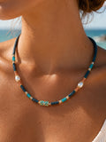 Apatite, Carnelian, & Freshwater Pearl Gemstone Necklace Style #21A