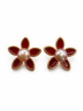 Scarlet Bloom Pearl Studs