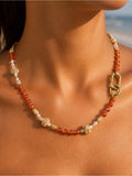 Carnelian Freshwater Pearl Gemstone Necklace Style #25A