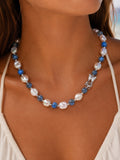 Blue Jade Freshwater Pearl Gemstone Necklace Style #27A