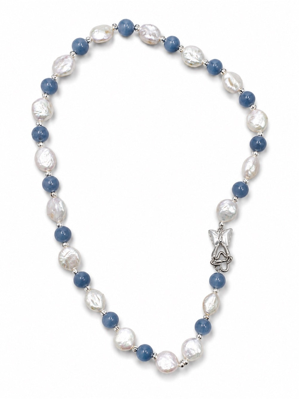 Blue Jade Freshwater Pearl Gemstone Necklace Style #27A