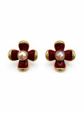 Scarlet Clover Pearl Earrings