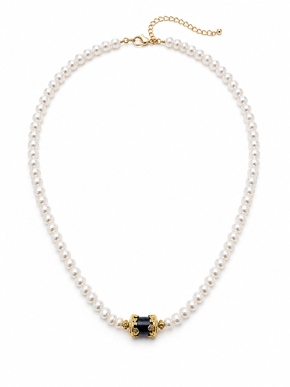 Lapis Gemstone Center Pearl Necklace Style #29A