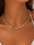 Prehnite Freshwater Pearl Gemstone Necklace Style #32A