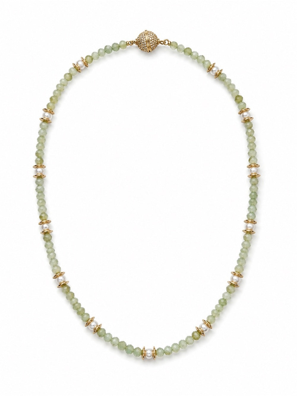Prehnite Freshwater Pearl Gemstone Necklace Style #32A