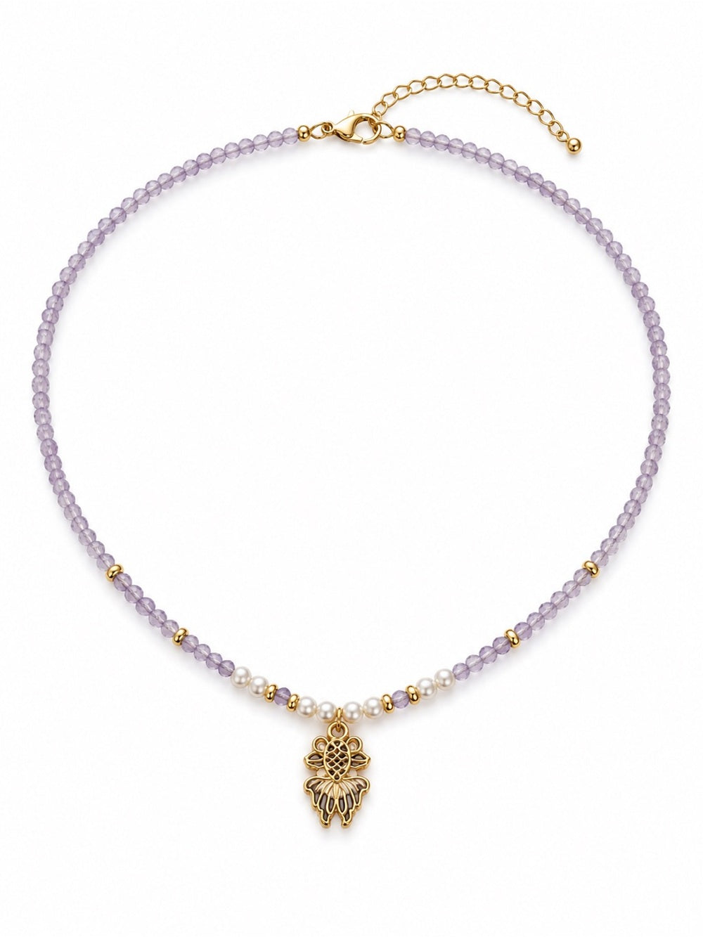 Amethyst Gemstone Fish Charm Necklace Style #33A