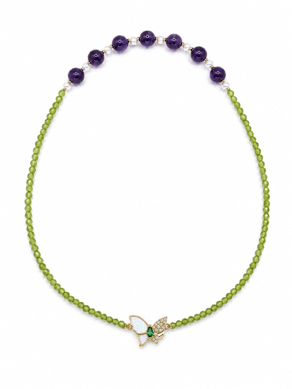 Peridot & Amethyst Gemstone Butterfly Necklace Style #34A