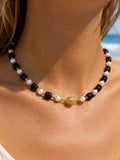 Lava Stone Freshwater Pearl Gemstone Necklace Style #36A