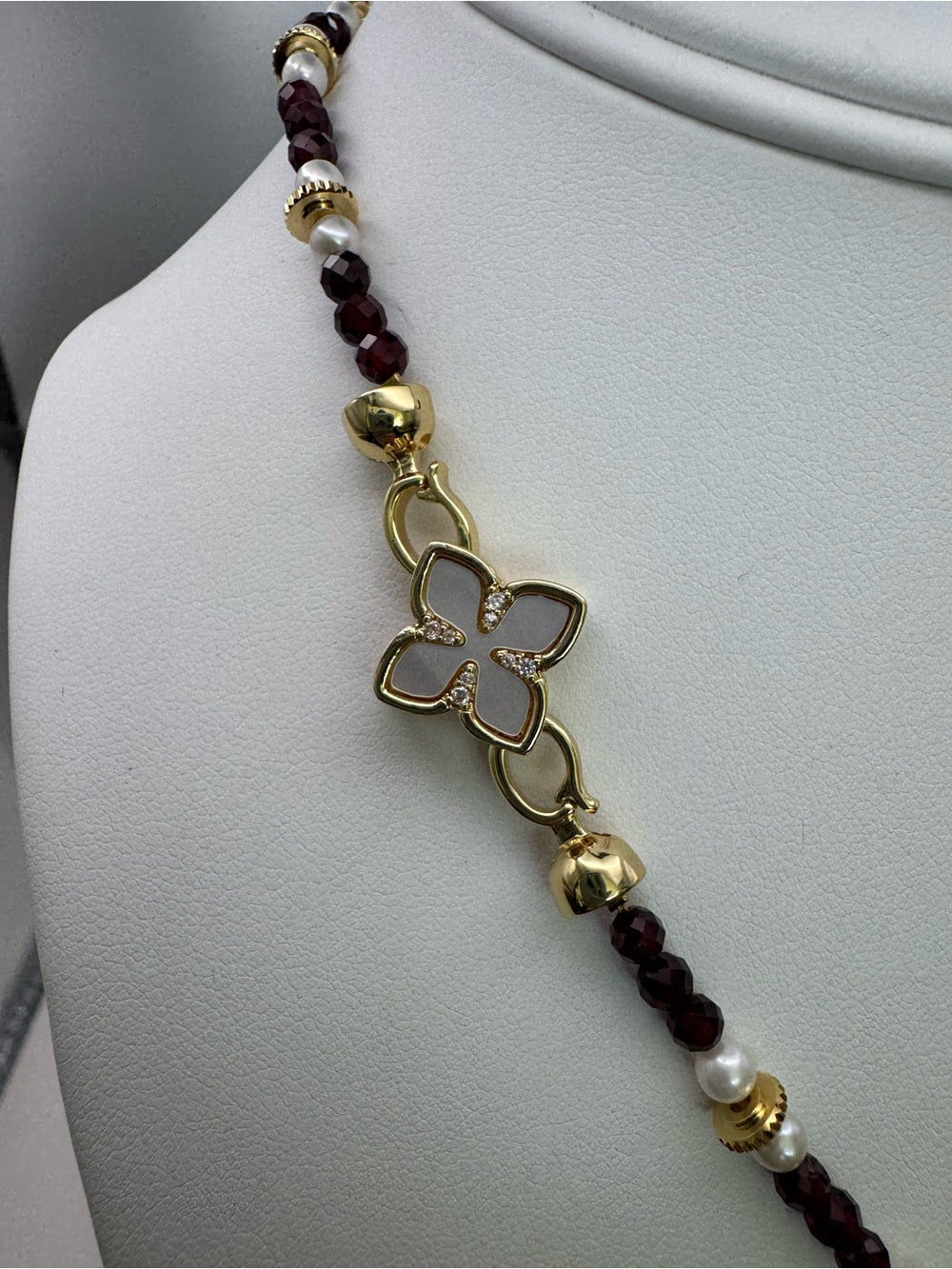 Garnet Gemstone Freshwater Pearl Necklace Style #38A