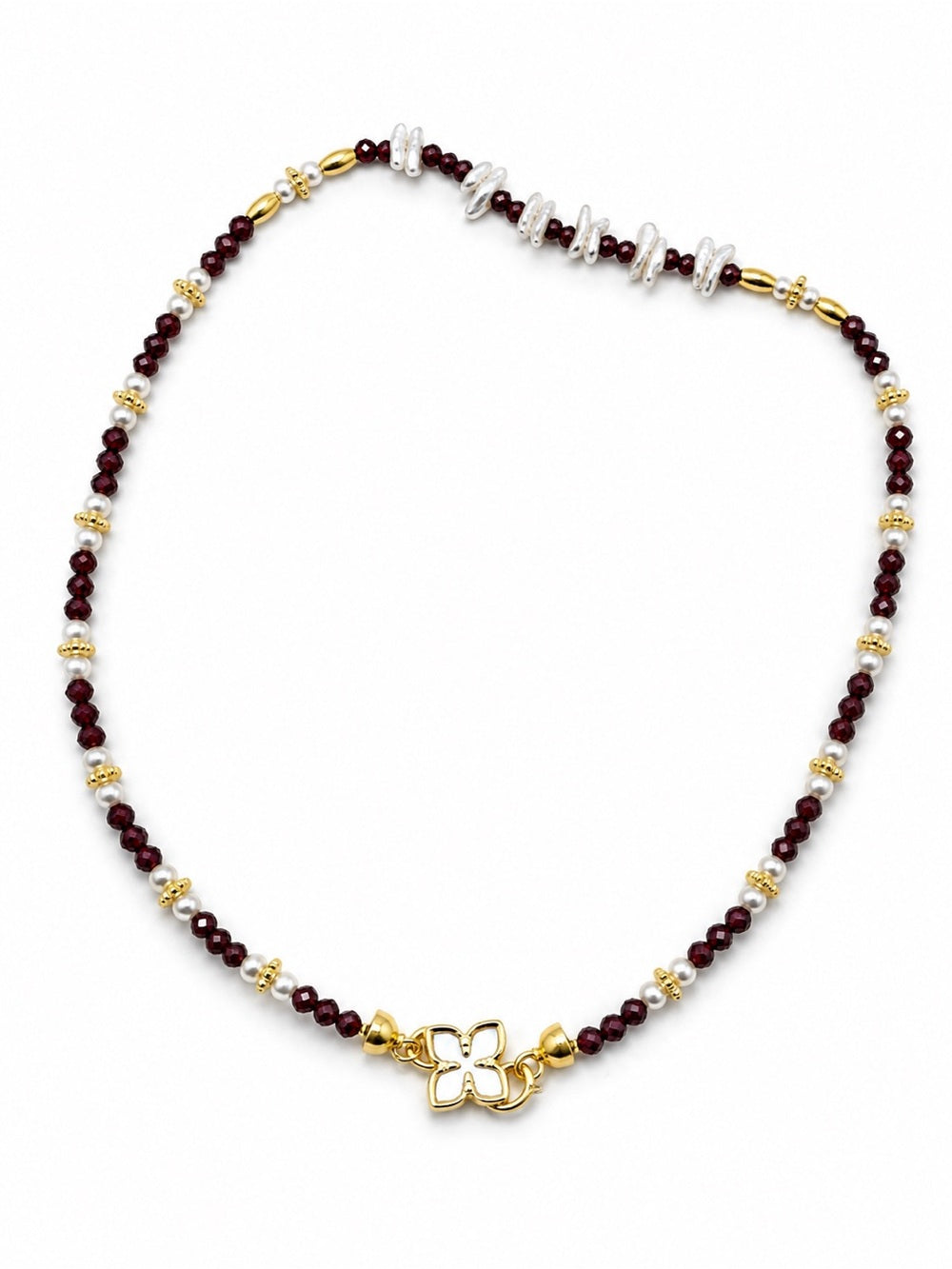 Garnet Gemstone Freshwater Pearl Necklace Style #38A