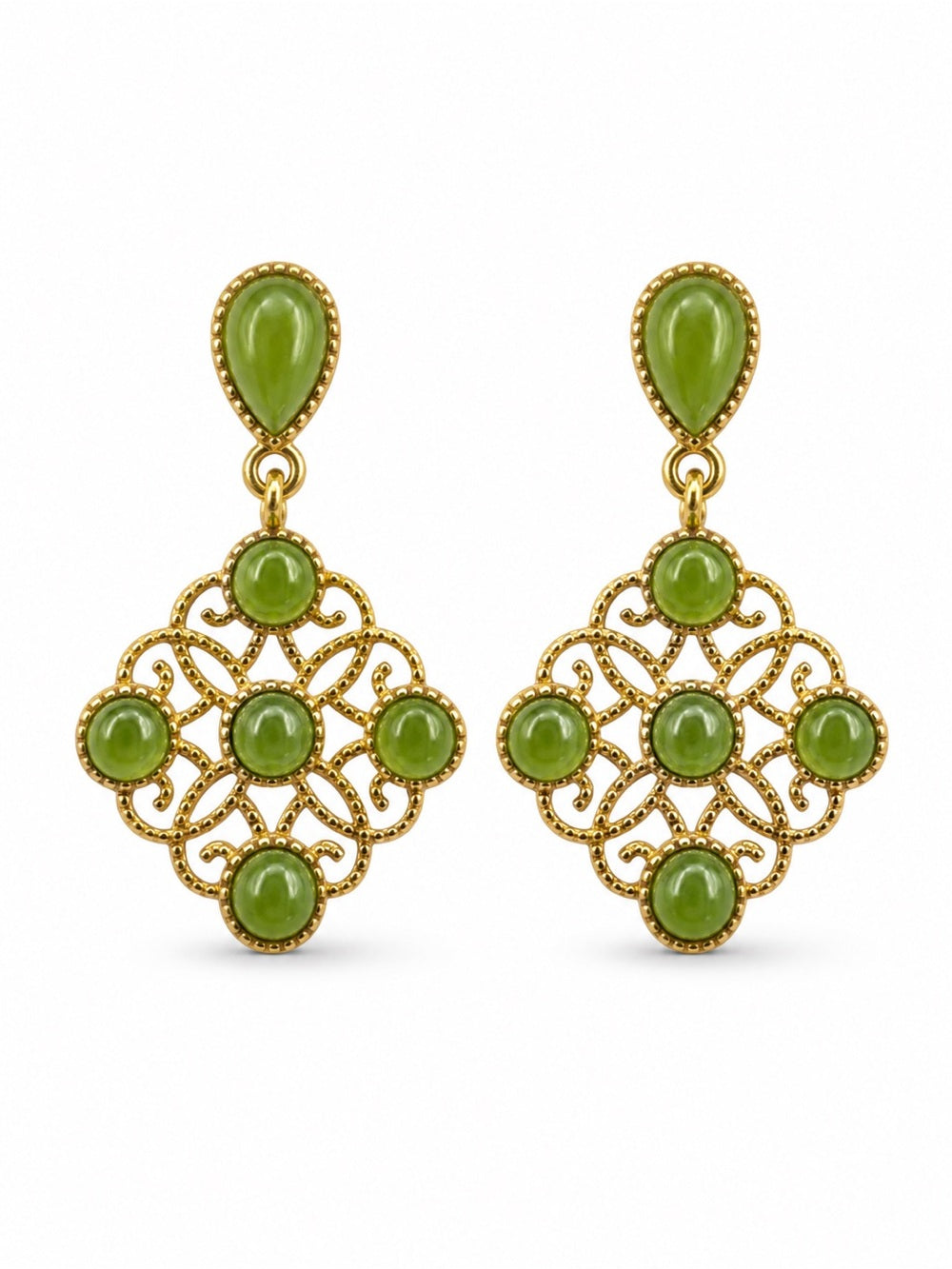 Green Jade Filigree Earrings