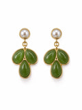 Jade Olive Petal Pearl Drop Earrings