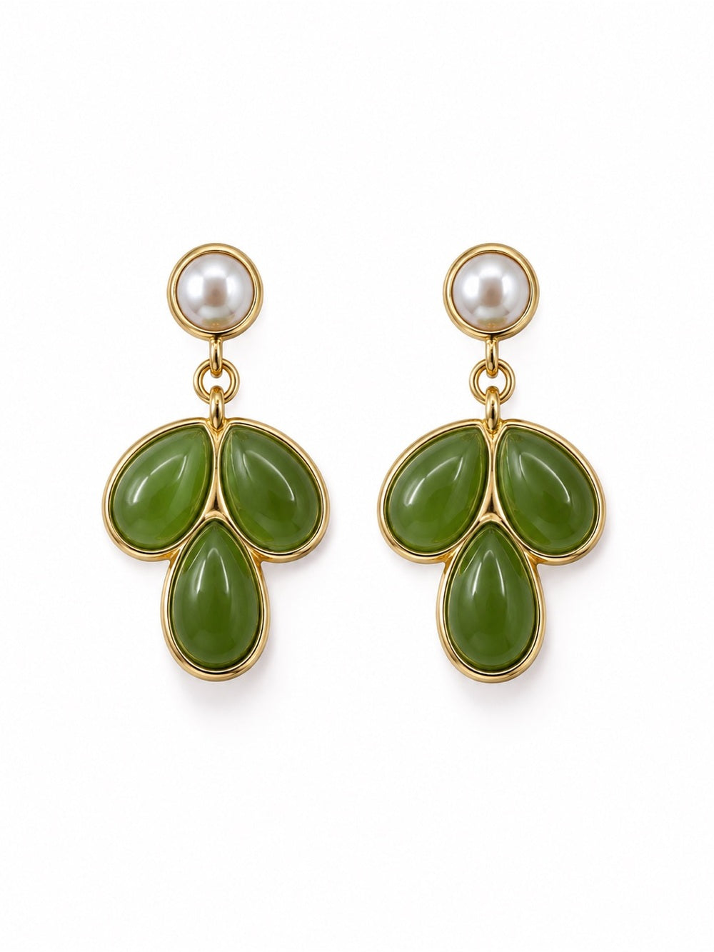 Jade Olive Petal Pearl Drop Earrings