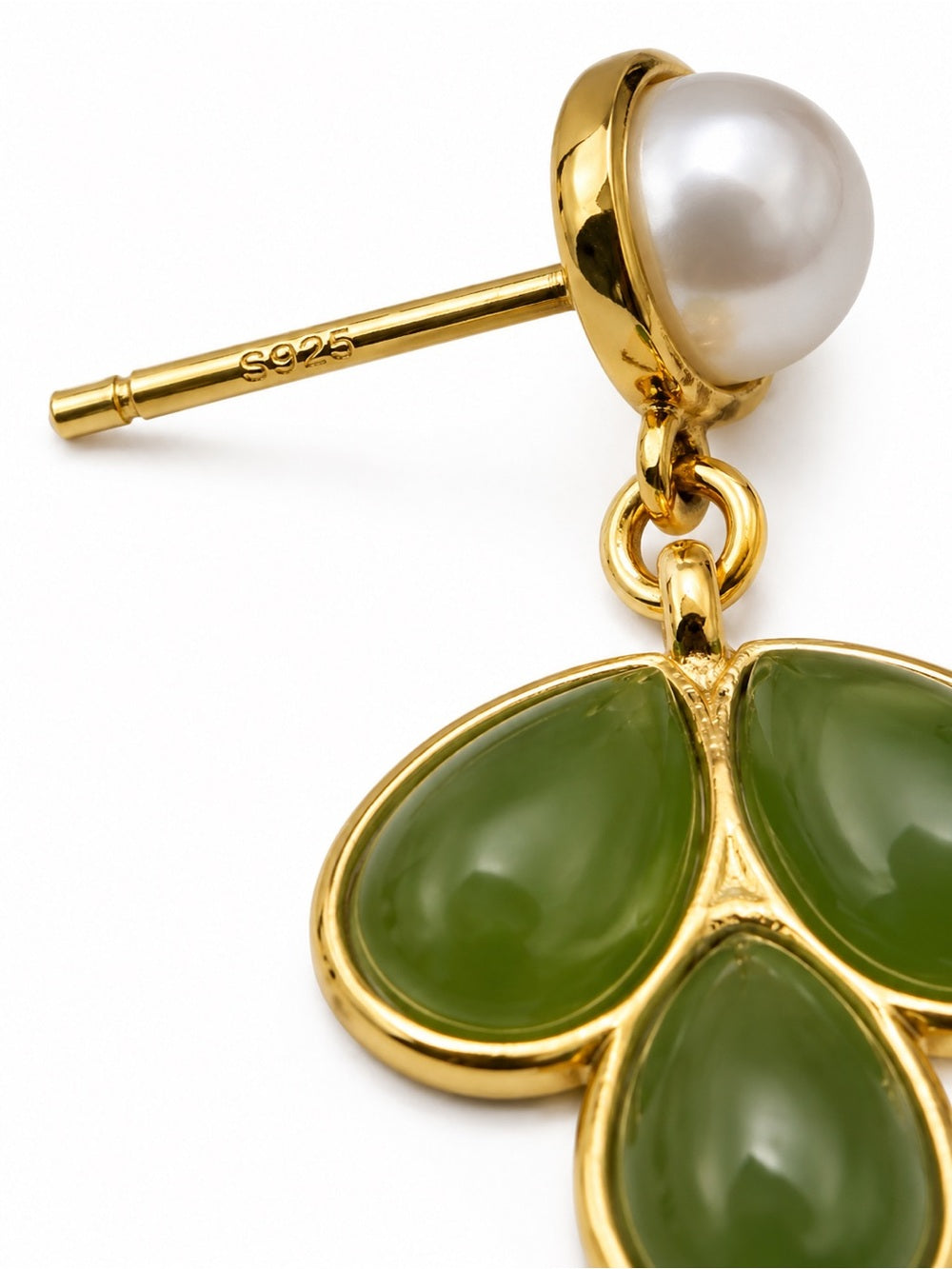 Jade Olive Petal Pearl Drop Earrings
