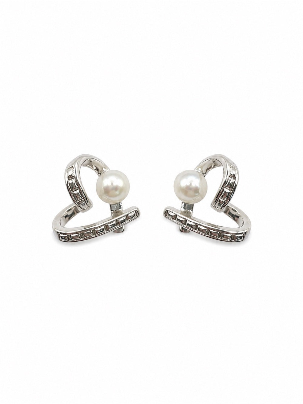 Crystal Heart Pearl Earrings